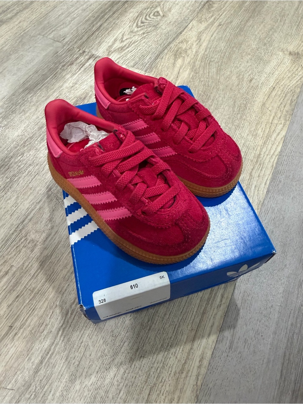 adidas Kids Samba Sneakers in Red with Pink Stripes and Gum Sole